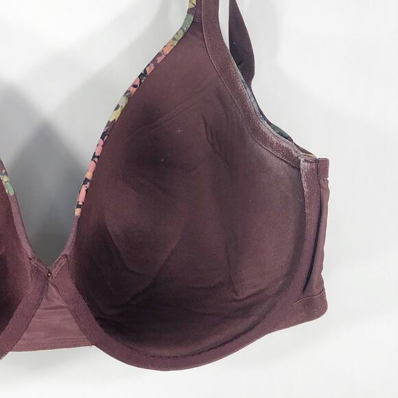 Cacique 40F Bra Full Coverage Maroon Floral Print Underwire Plus Size Stretch 70 - Picture 11 of 13